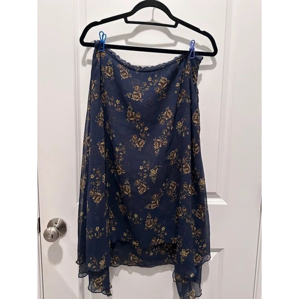 Free People Garden Party Asymmetrical Midi Skirt Navy Floral Medium M